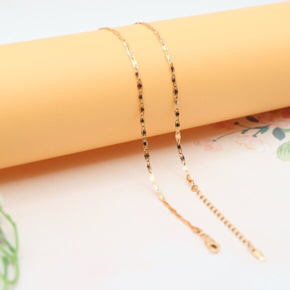 "Shiny Flat Link Rose Gold Necklace, Adjustable Chain, XPNL0188 - Picture 12 of 12